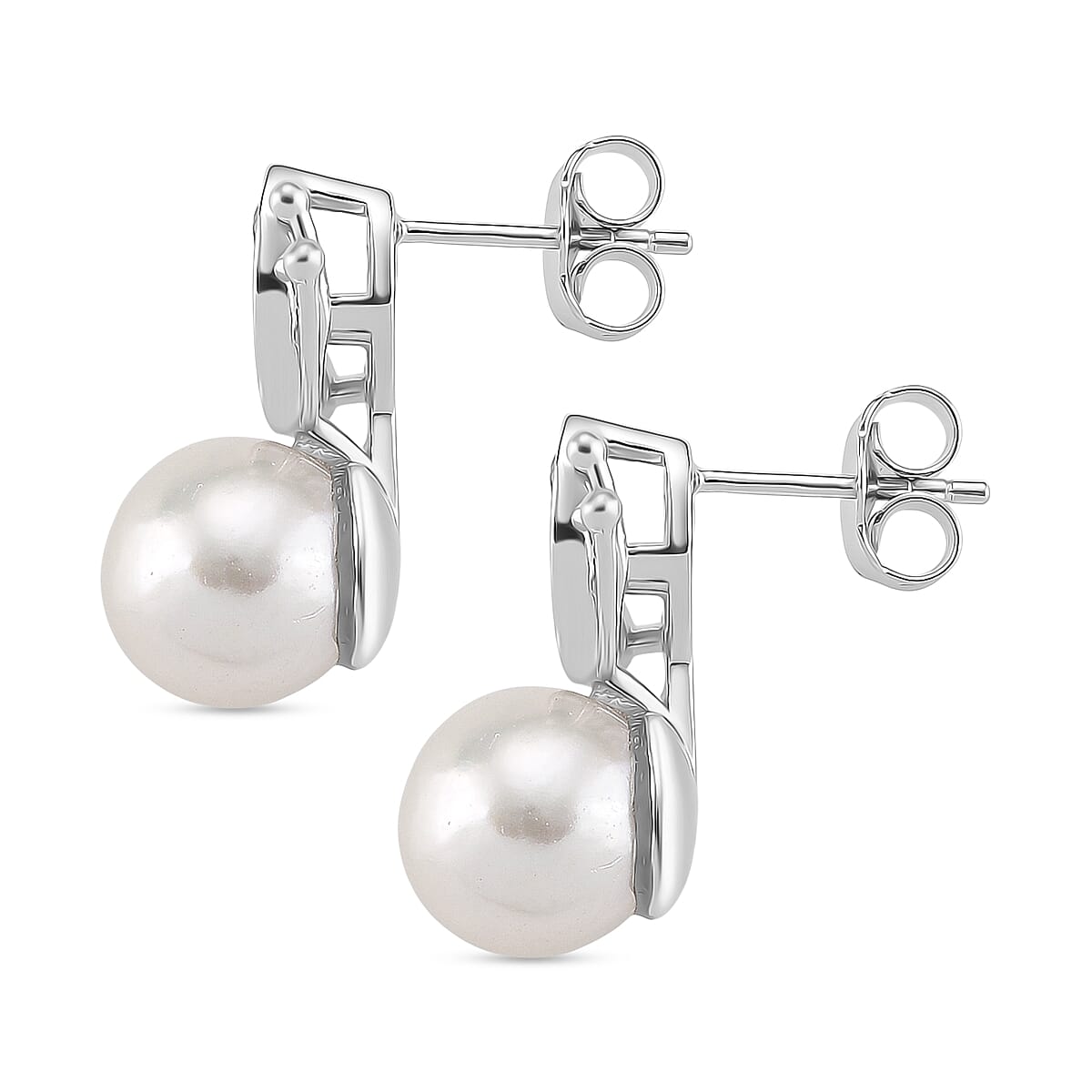 GP Italian Garden Collection - White Edison Pearl, White Topaz &  Kanchanaburi Blue Sapphire Stud Earring in Rhodium Overlay Sterling Silver 1.73 Ct.