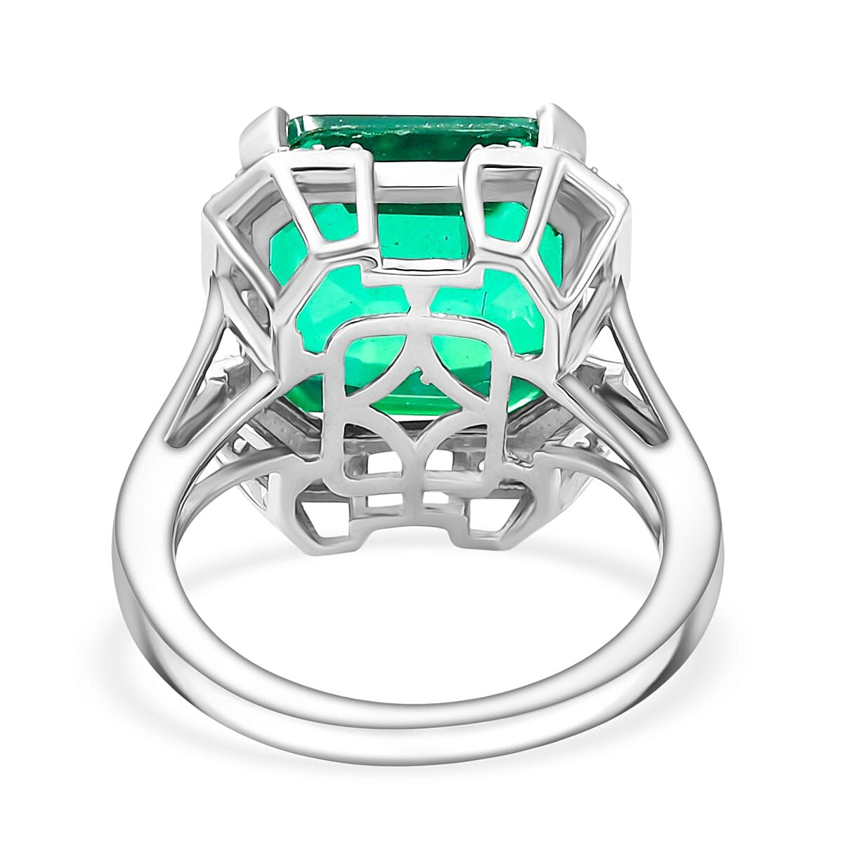 D'joy Peacock Triplet Quartz & White Zircon Ring in Rhodium Overlay Sterling Silver 8.73 Ct.