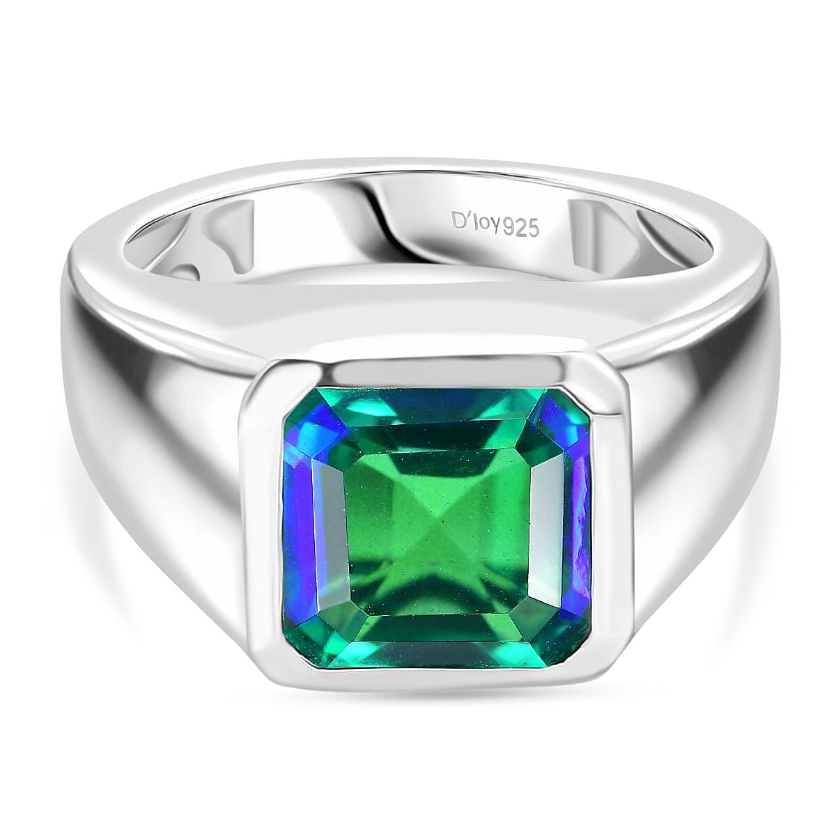 D'joy Peacock Triplet Quartz Mens Ring in Rhodium Overlay Sterling Silver 5.43 Ct, Silver Wt. 7.08 Gms.