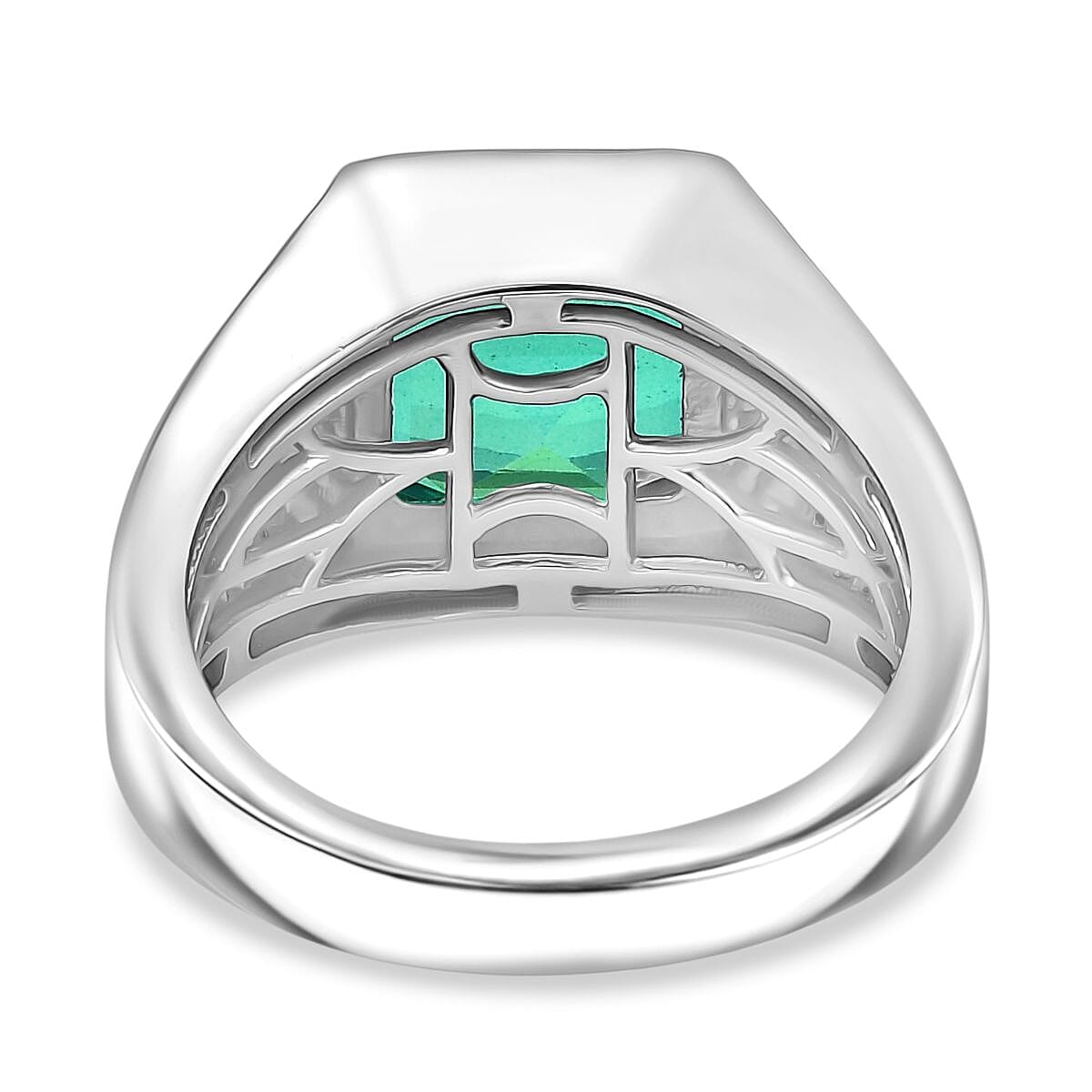 D'joy Peacock Triplet Quartz Mens Ring in Rhodium Overlay Sterling Silver 5.43 Ct, Silver Wt. 7.08 Gms.