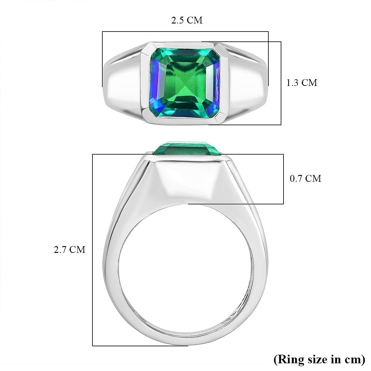 D'joy Peacock Triplet Quartz Mens Ring in Rhodium Overlay Sterling Silver 5.43 Ct, Silver Wt. 7.08 Gms.