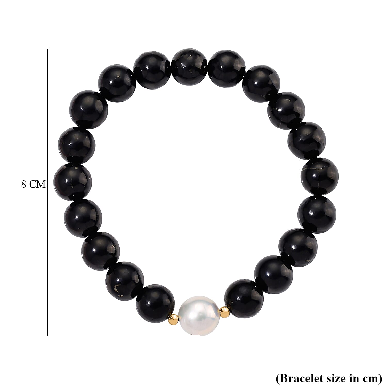 Boutique Collection - White Edison Pearl (11MM) & Natural Shungite Stretchable Bracelet In Gold Overlay Sterling Silver 130.00 Ct.