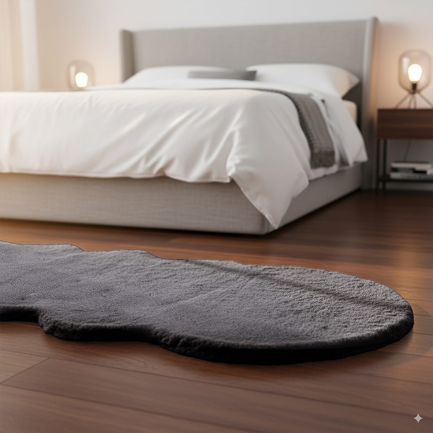 THE SUPER LUXURIOUS - HUSH HAVEN Cloud-Shaped Faux Fur Runner Rug With Foam Base (180 x 60 cm) - Grey