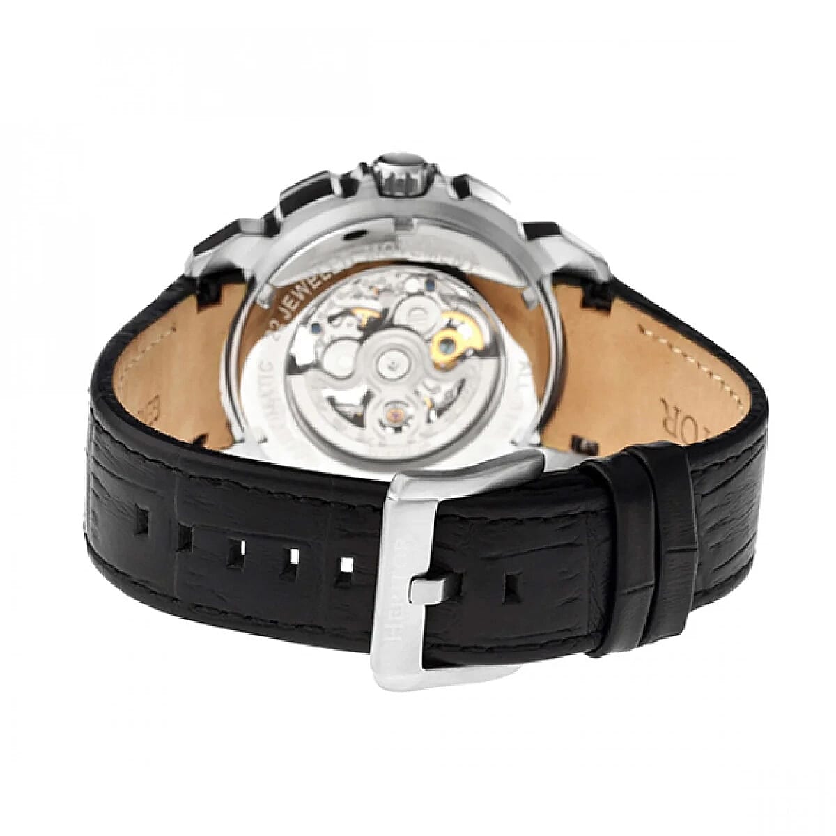 Mens Conrad Heritor Automatic  Watch with a Black Dial and a Black coloured Leather band, featuring a  Silver coloured Stainless Steel case with 5 ATM water resistance