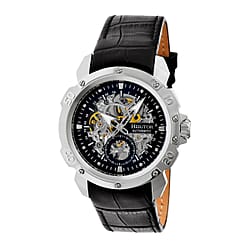 Mens Conrad Heritor Automatic  Watch with a Black Dial and a Black coloured Leather band, featuring a  Silver coloured Stainless Steel case with 5 ATM water resistance
