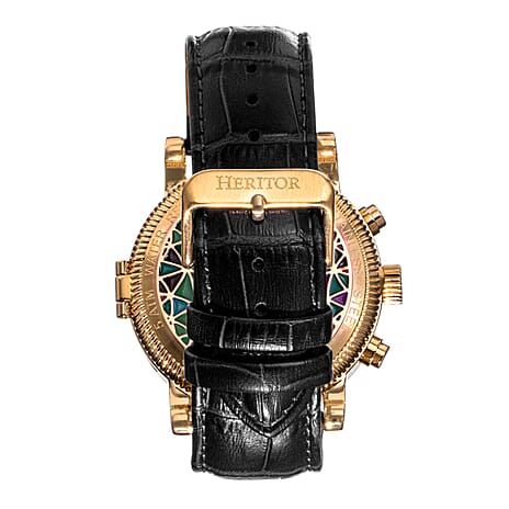 LEGACY HERITOR Automatic Movt. 5ATM WR Black Dial - Gold Case Mens Watch with Black Leather Strap