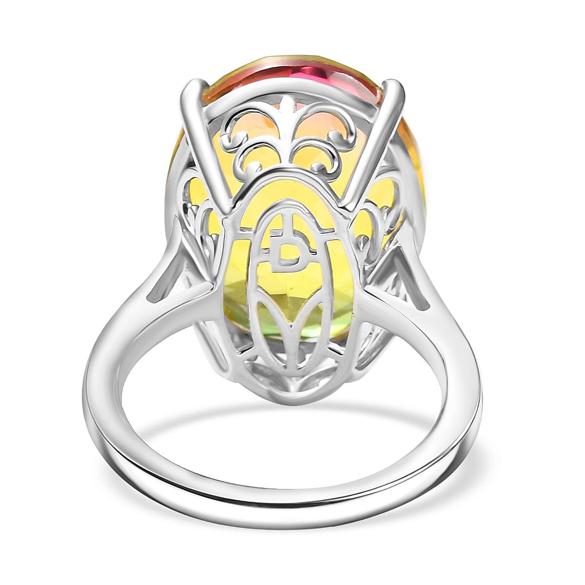 D'joy Rainbow Genesis Quartz Solitaire Sunbeam Oasis Ring in Rhodium Overlay Sterling Silver 18.12 Ct. D'joy Rainbow Genesis Quartz Solitaire Sunbeam Oasis Ring in Rhodium Overlay Sterling Silver 18.12 Ct.