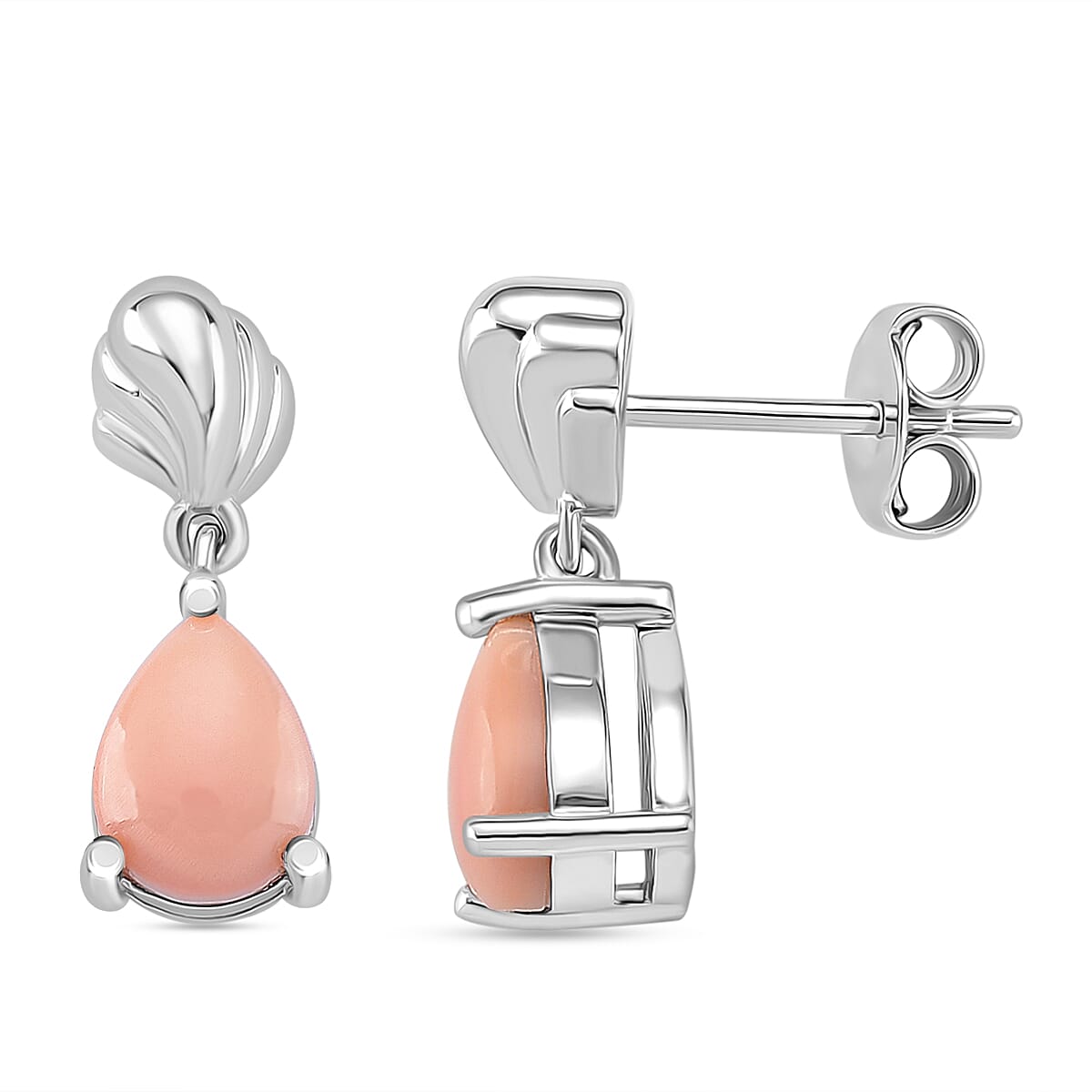 Queen Conch Shell Solitaire Stud Push Post Earring in Rhodium Overlay Sterling Silver 1.84 Ct.
