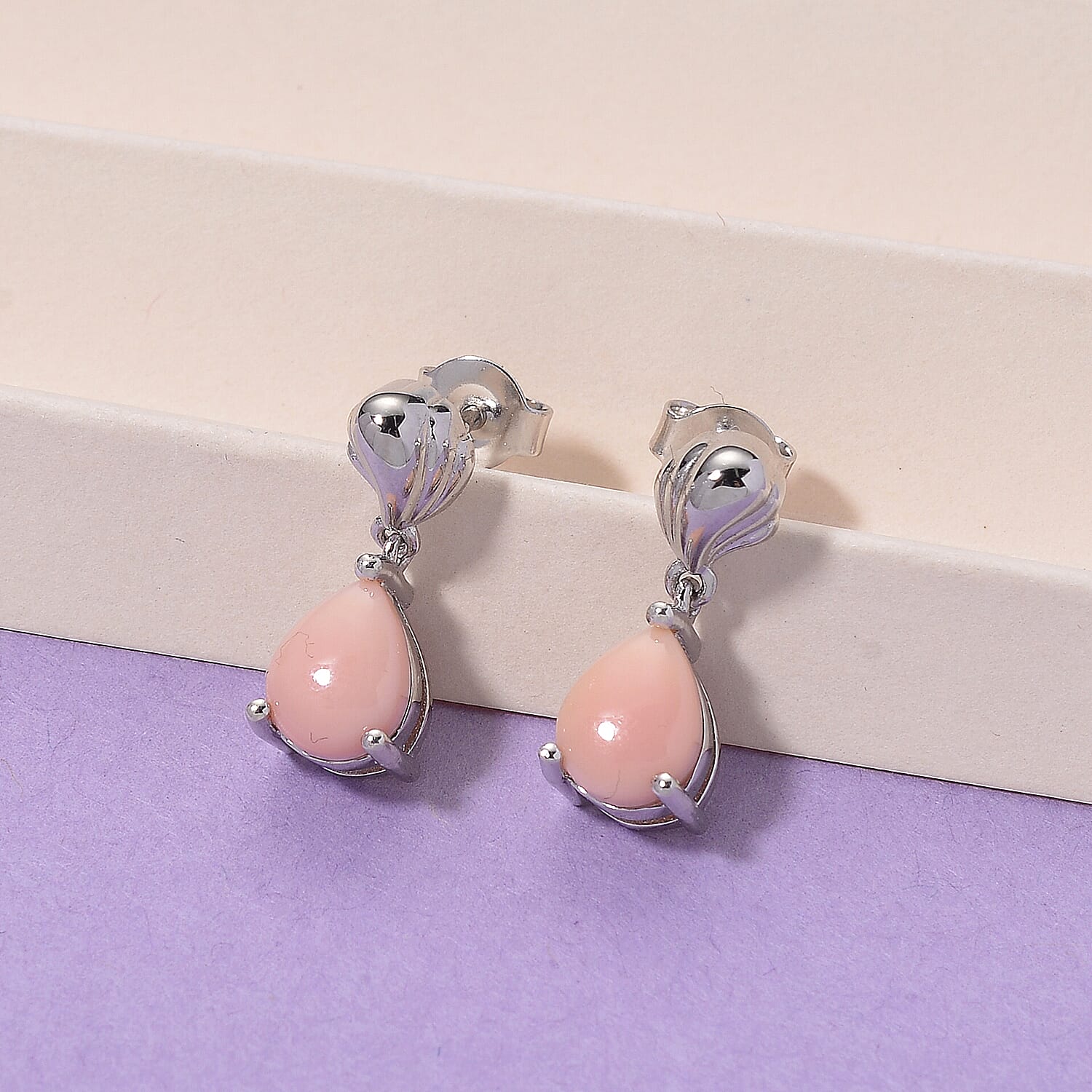 Queen Conch Shell Solitaire Stud Push Post Earring in Rhodium Overlay Sterling Silver 1.84 Ct.