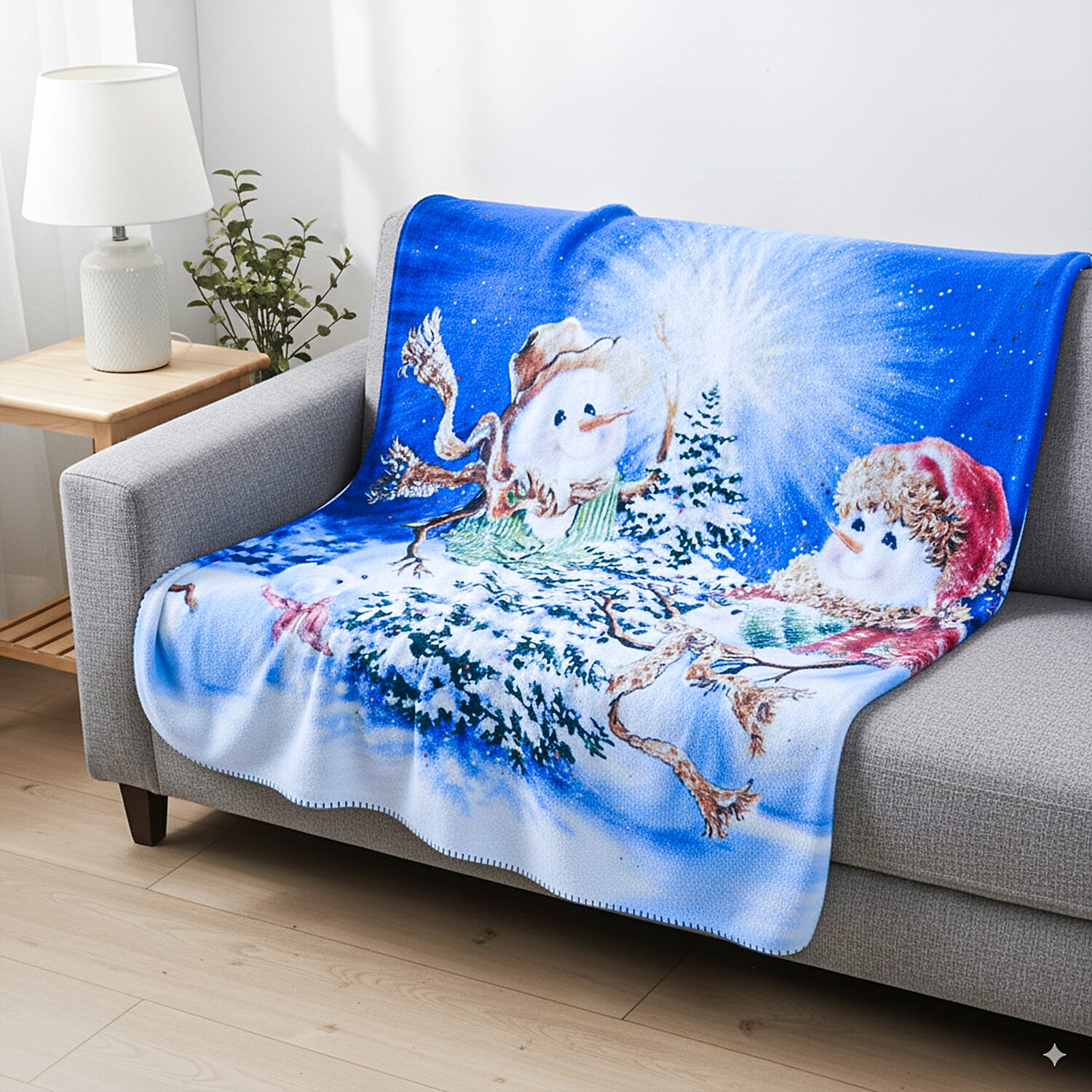 Christmas Tree Digital Printed Cozy Fleece 220 GSM Blanket (130x170cm)