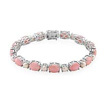 Pink Conch Shell and White Fresh Water Pearl Bracelet (Size - 8) in Rhodium Overlay Sterling Silver 23.70 Ct.