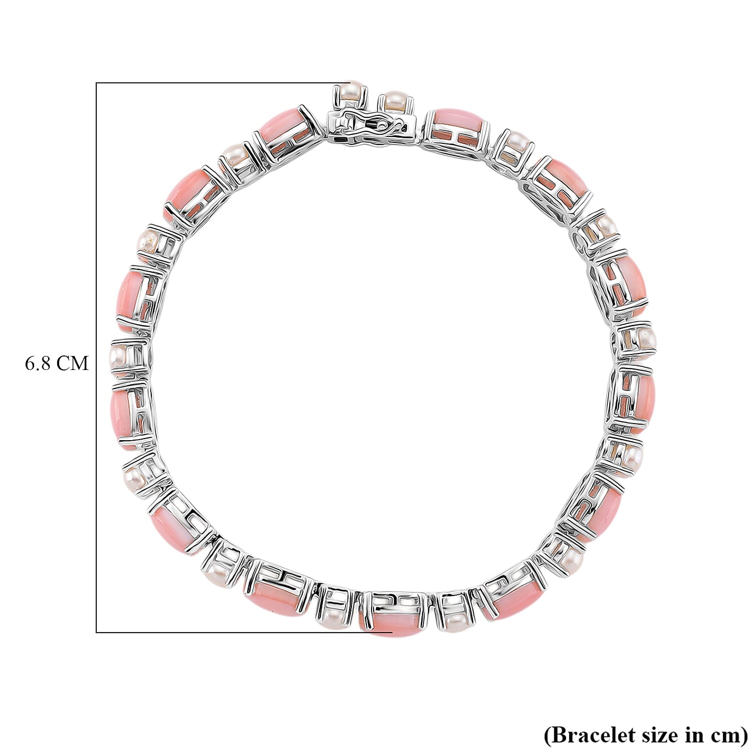 Pink Conch Shell & White Fresh Water Pearl Bracelet (Size - 7.5) in Rhodium OverlaySterling Silver 22.10 Ct, Silver Wt. 11 Gms.
