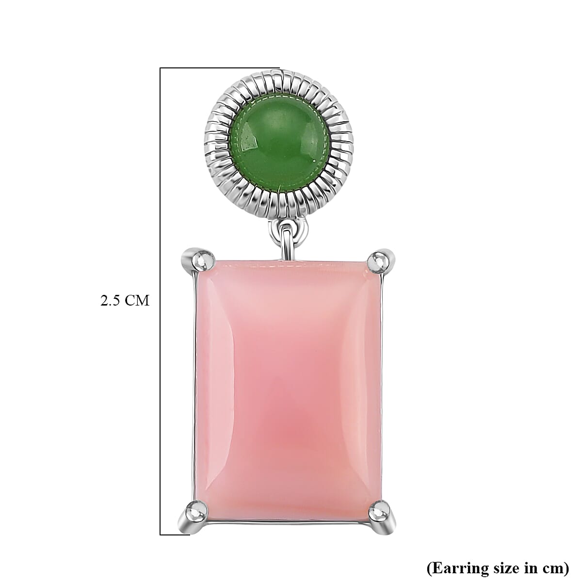 Queen Conch Shell & Green Jade Solitaire Stud Push Post Earring in Rhodium Overlay Sterling Silver 12.50 Ct.