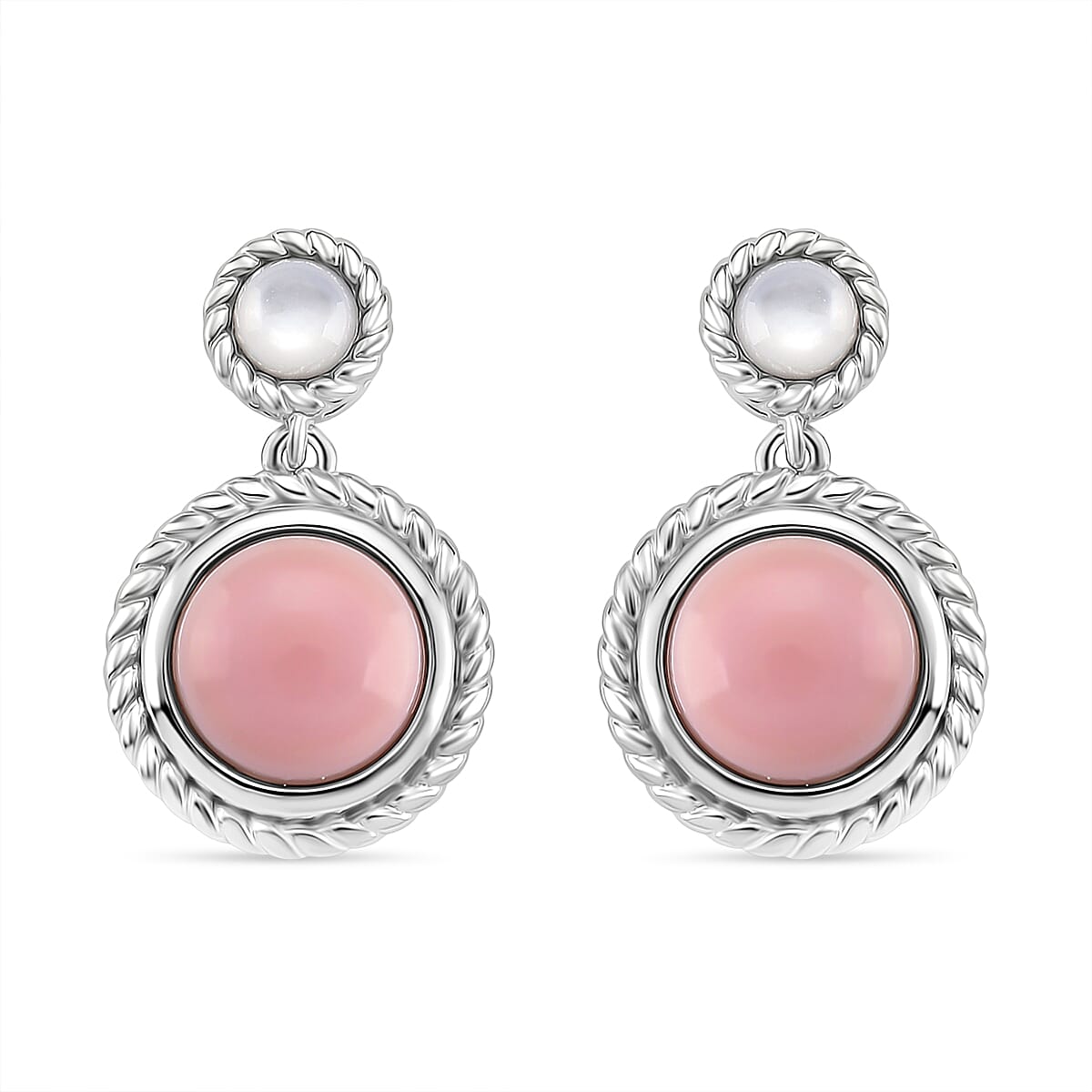 Queen Conch Shell & Mother Of Pearl Earring with Push Back in Rhodium Overlay Sterling Silver 4.42 Ct.