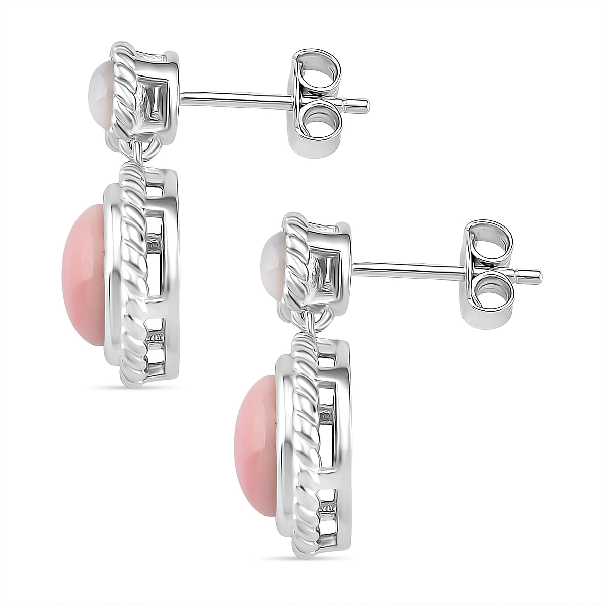 Queen Conch Shell & Mother Of Pearl Earring with Push Back in Rhodium Overlay Sterling Silver 4.42 Ct.