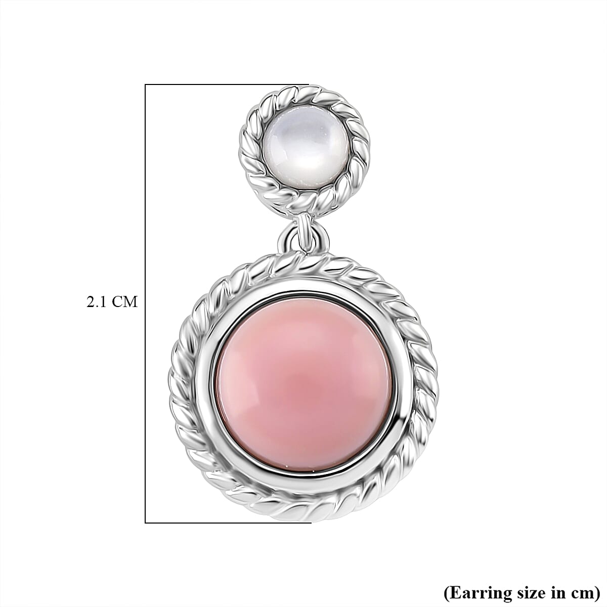 Queen Conch Shell & Mother Of Pearl Earring with Push Back in Rhodium Overlay Sterling Silver 4.42 Ct.