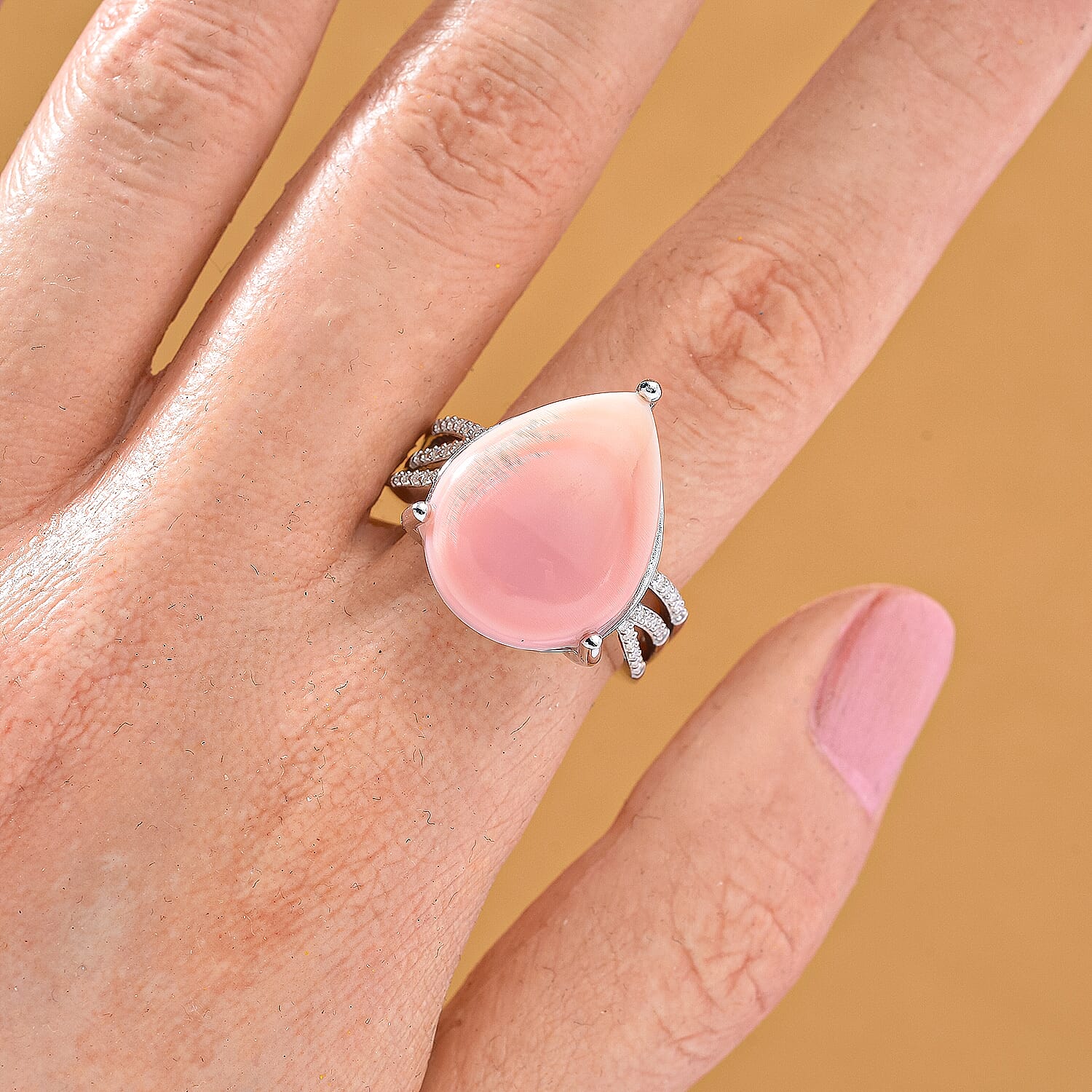 Queen Conch Shell & Moissanite Ring in Rhodium Overlay Sterling Silver 10.77 Ct.