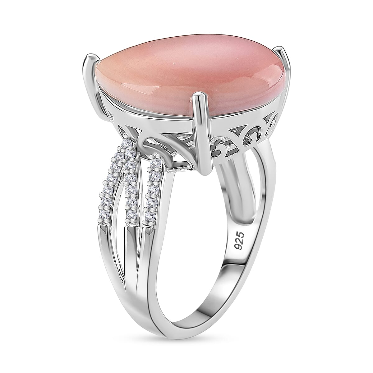 Queen Conch Shell & Moissanite Ring in Rhodium Overlay Sterling Silver 10.77 Ct.