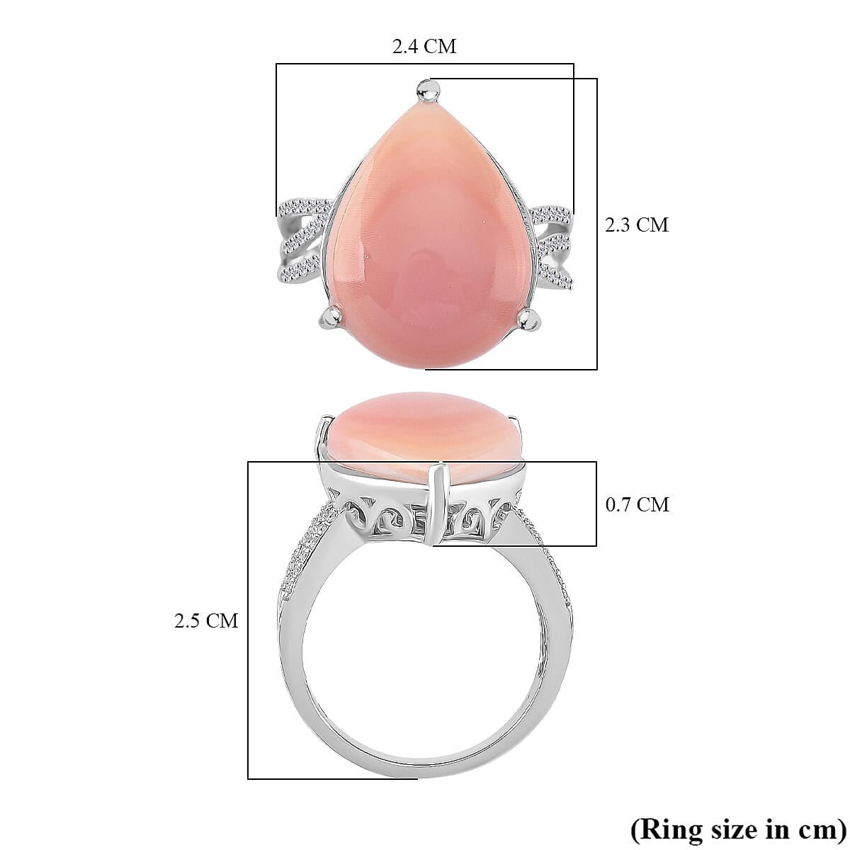 Queen Conch Shell & Moissanite Ring in Rhodium Overlay Sterling Silver 10.77 Ct.
