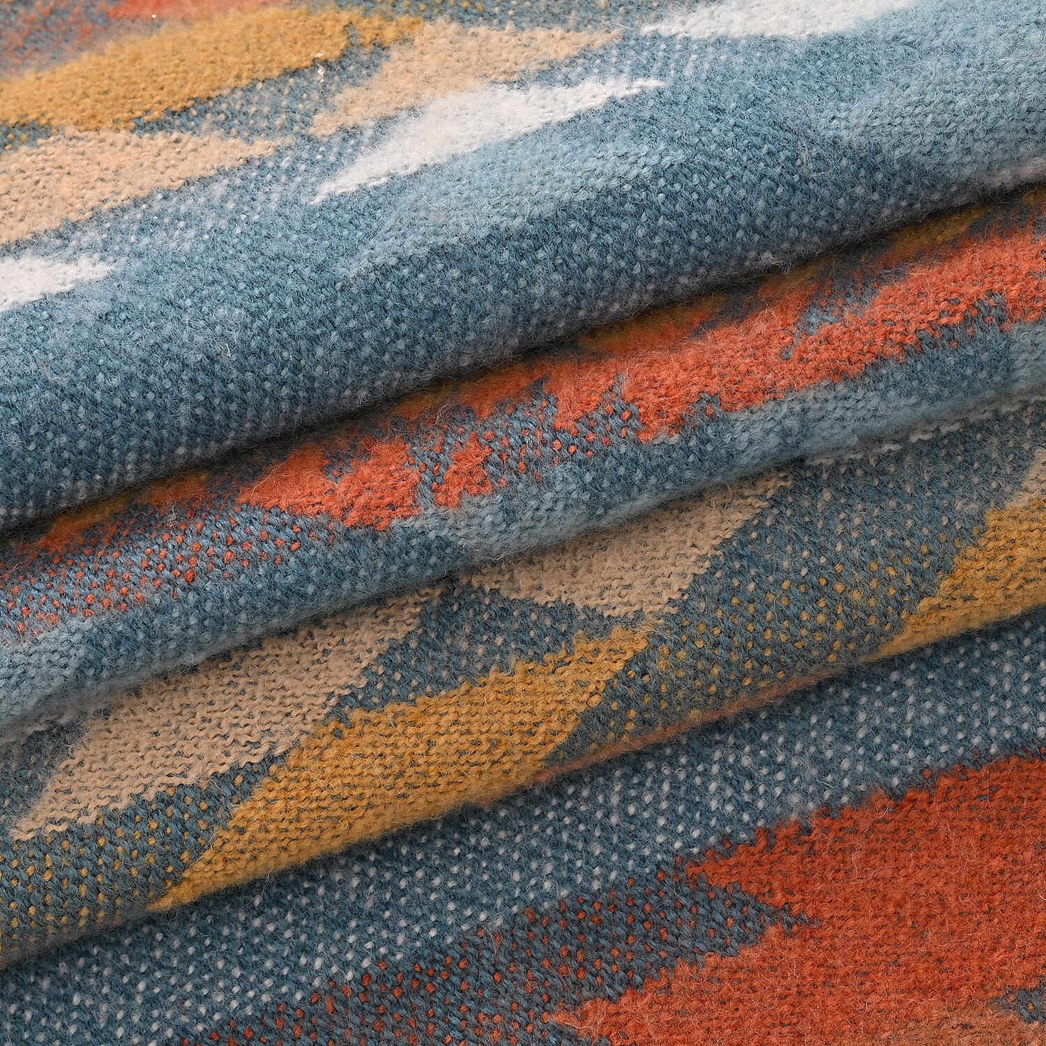 Striped Pattern Knitted Aztec Throw Cozy Blanket (50x70 inch) - Green & Orange