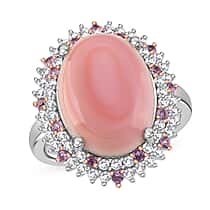 D'Joy Pink Conch Shell, Pink Sapphire and White Zircon Halo Ring in Rose Gold Plated Sterling Silver 9.87 Ct.