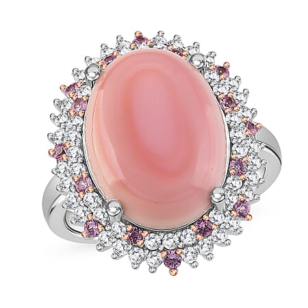D'Joy Pink Conch Shell, Pink Sapphire and White Zircon Halo Ring in Rose Gold Plated Sterling Silver 9.87 Ct.
