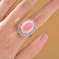 D'Joy Pink Conch Shell, Pink Sapphire and White Zircon Halo Ring in Rose Gold Plated Sterling Silver 9.87 Ct.
