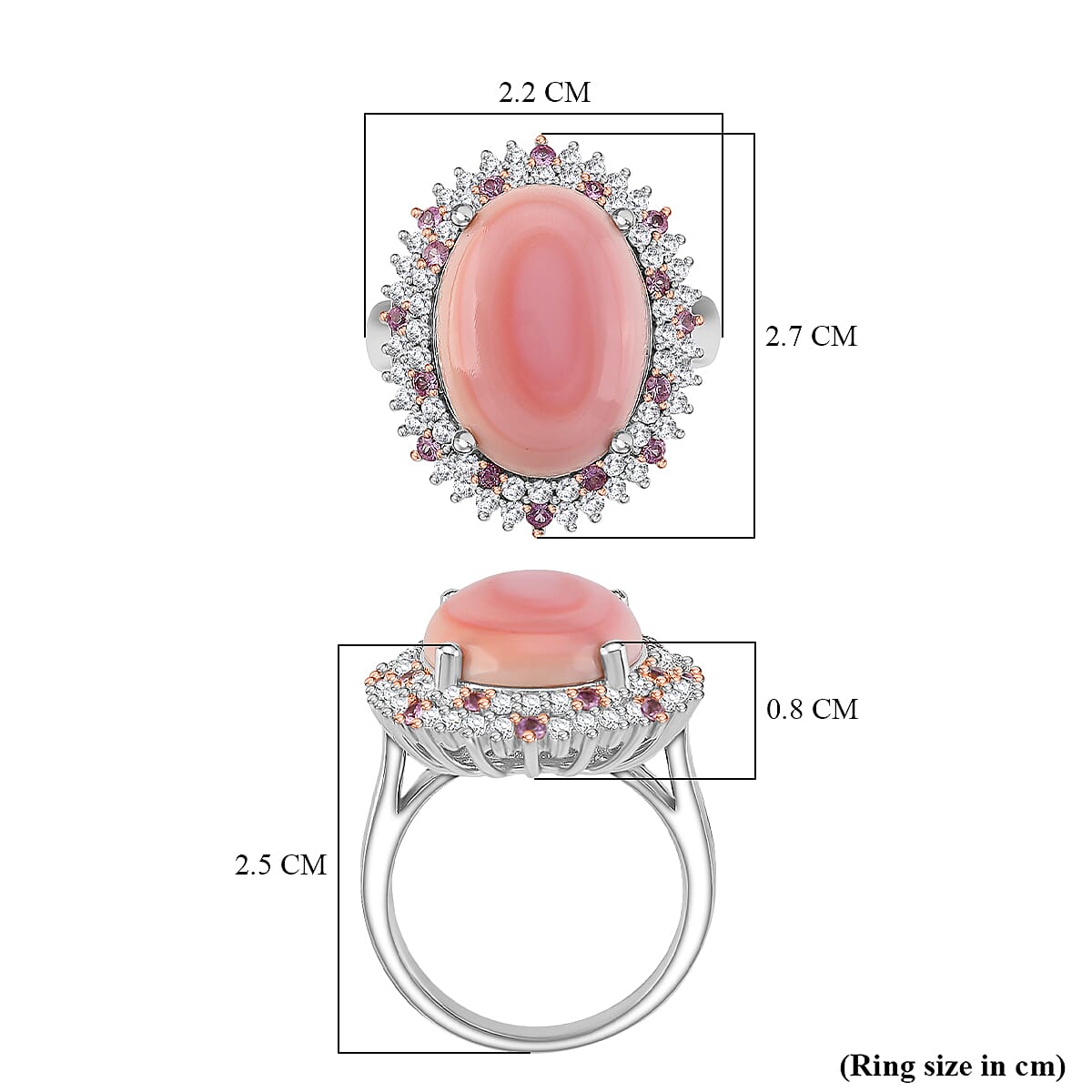 Queen Conch Shell, Pink Sapphire & White Zircon Ring in Rose Gold Plated Sterling Silver 9.87 Ct, Silver Wt. 6.00 Gms. Queen Conch Shell, Pink Sapphire & White Zircon Ring in Rose Gold Plated Sterling Silver 9.87 Ct, Silver Wt. 6.00 Gms.