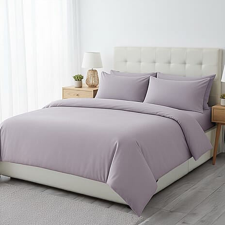 6 Piece Cotton Duvet Cover Set - Inc. 1 Duvet Cover, 1 Fitted Sheet with 2 Housewife & 2 Oxford Pillowcases (Double) - Light Grey