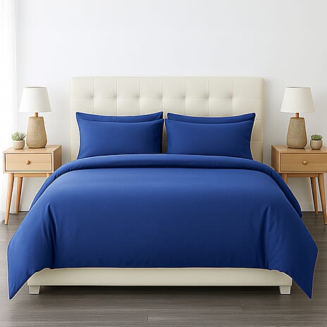 6 Piece Cotton Duvet Cover Set - Inc. 1 Duvet Cover, 1 Fitted Sheet with 2 Housewife & 2 Oxford Pillowcases (King) - Blue