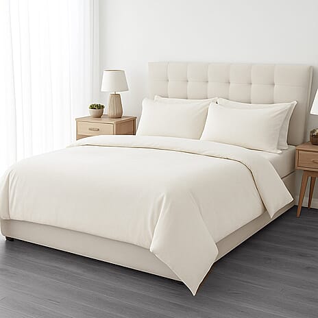 6 Piece Cotton Duvet Cover Set - Inc. 1 Duvet Cover, 1 Fitted Sheet with 2 Housewife & 2 Oxford Pillowcases (King) - Cream