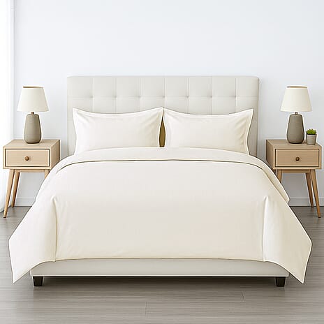 6 Piece Cotton Duvet Cover Set - Inc. 1 Duvet Cover, 1 Fitted Sheet with 2 Housewife & 2 Oxford Pillowcases (King) - Cream