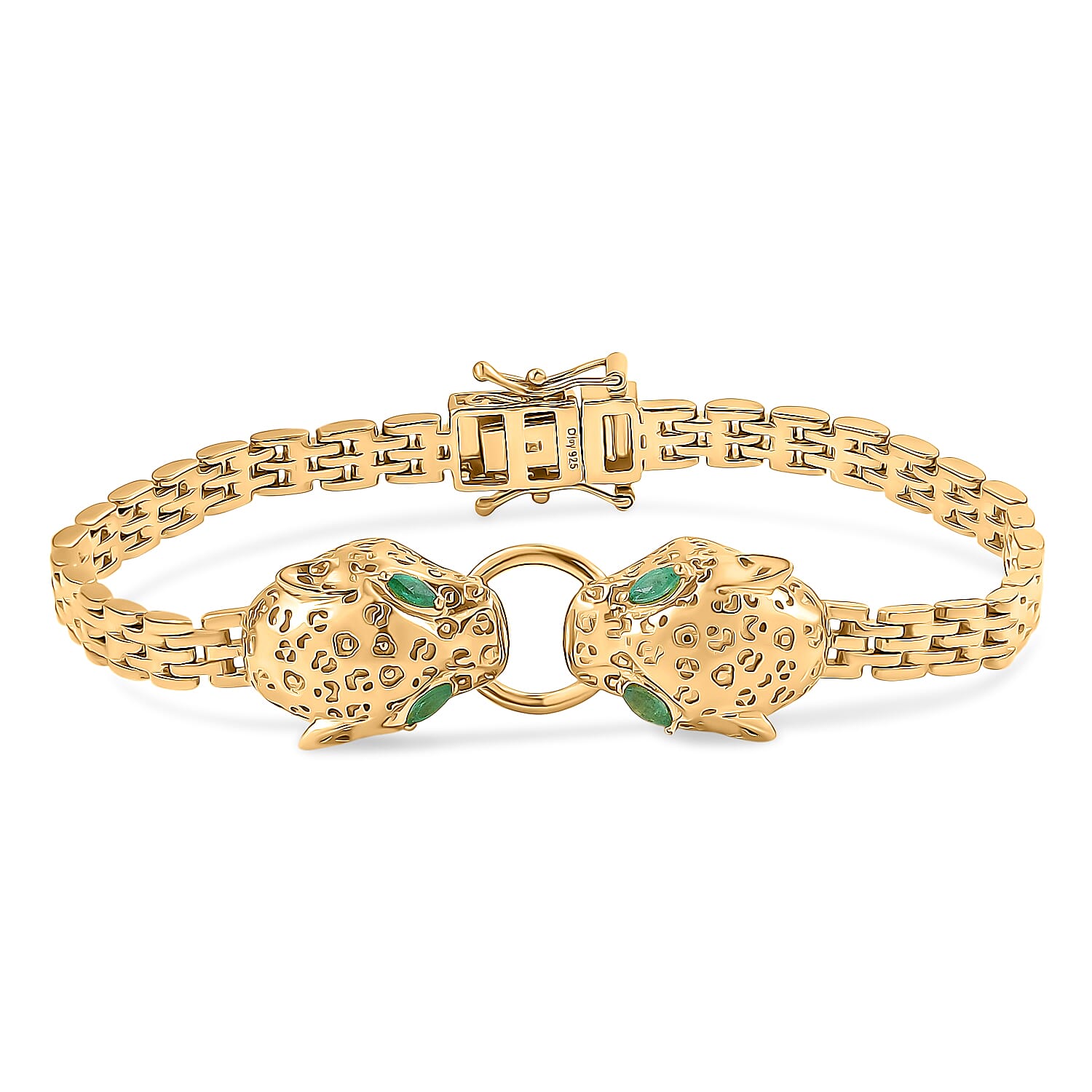Designer Inspired - Premium Emerald Bracelet (Size - 7.5) with GB Lock Box in 18K Vermeil Yellow Gold Sterling Silver, Silver Wt. 23 Gms.