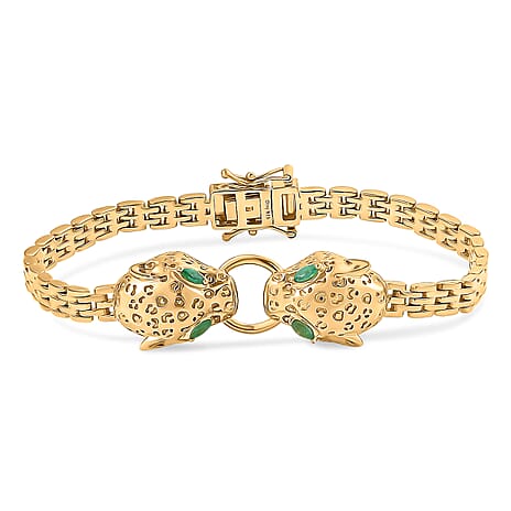 Designer Inspired - Premium Emerald Bracelet (Size - 7.5) with GB Lock Box in 18K Vermeil Yellow Gold Sterling Silver, Silver Wt. 23 Gms.