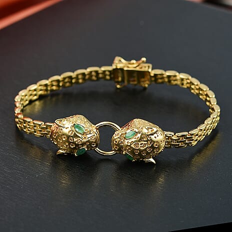 Designer Inspired - Premium Emerald Bracelet (Size - 7.5) with GB Lock Box in 18K Vermeil Yellow Gold Sterling Silver, Silver Wt. 23 Gms.