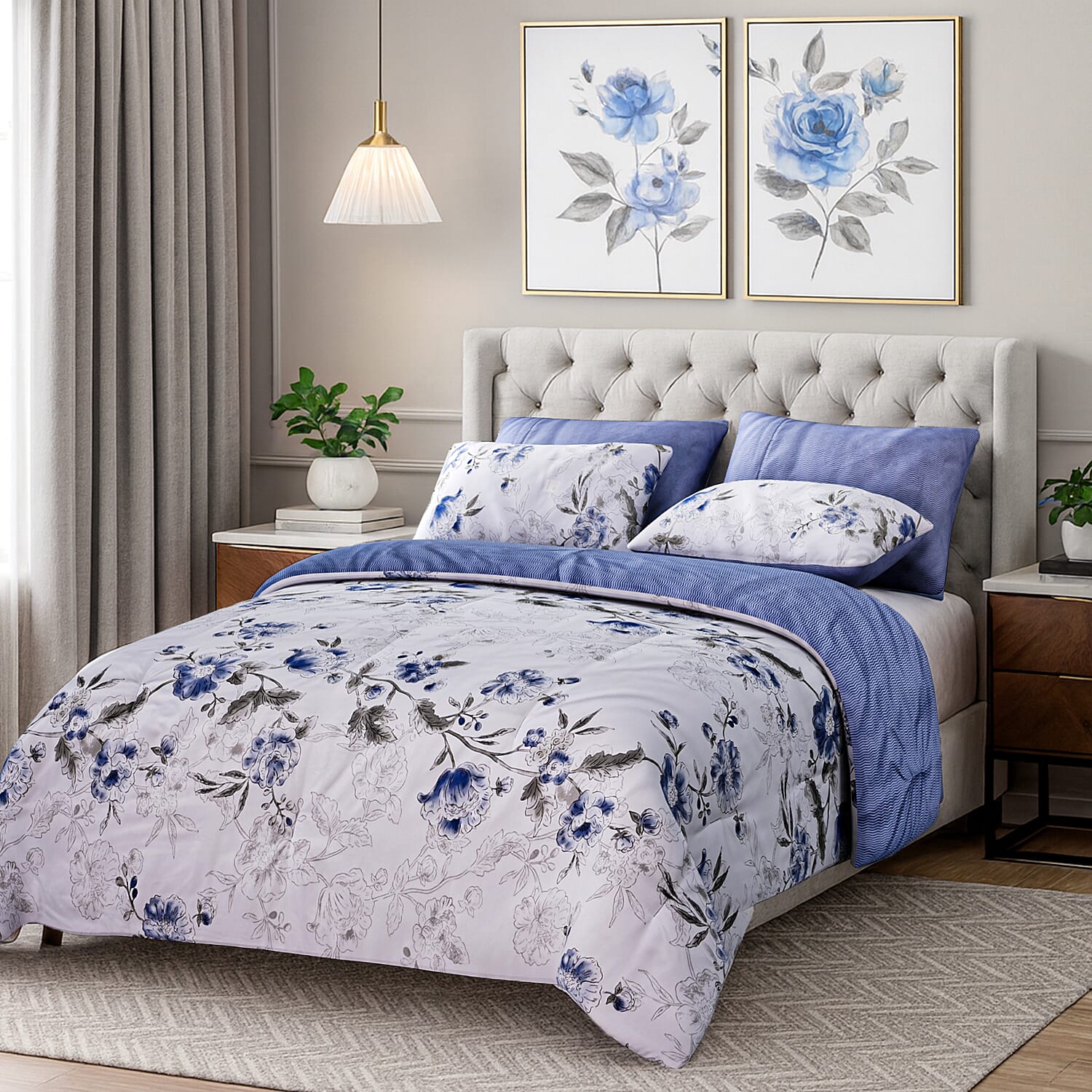 Homesmart 3 Piece Floral & Leaf Print Comforter Set Inc. 1 Comforter & 2 Pillowcases