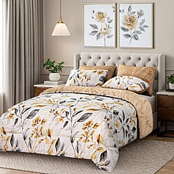 Homesmart 3 Piece Floral & Leaf Print Comforter Set Inc. 1 Comforter & 2 Pillowcases