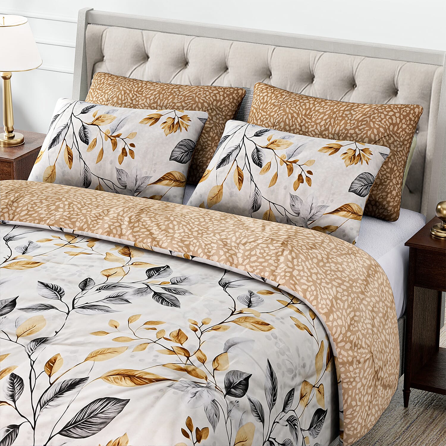 Homesmart 3 Piece Floral & Leaf Print Comforter Set Inc. 1 Comforter & 2 Pillowcases