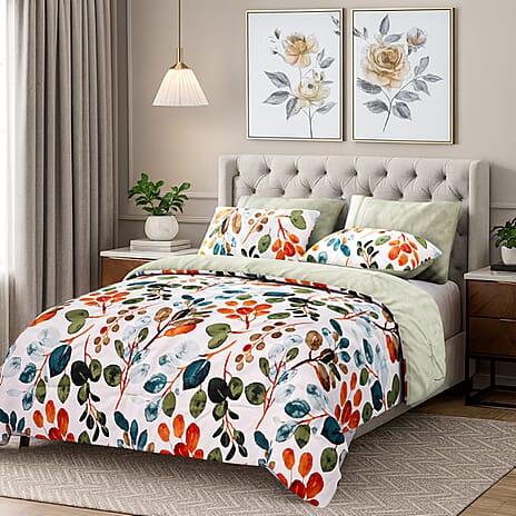 Homesmart 3 Piece Floral & Leaf Print Comforter Set Inc. 1 Comforter & 2 Pillowcases (Size UK King) - Multi