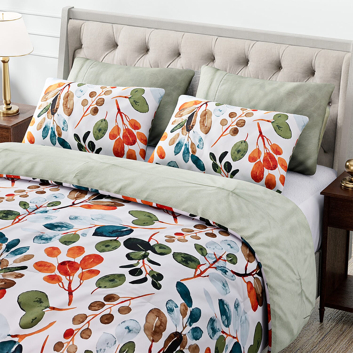 Homesmart 3 Piece Floral & Leaf Print Comforter Set Inc. 1 Comforter & 2 Pillowcases