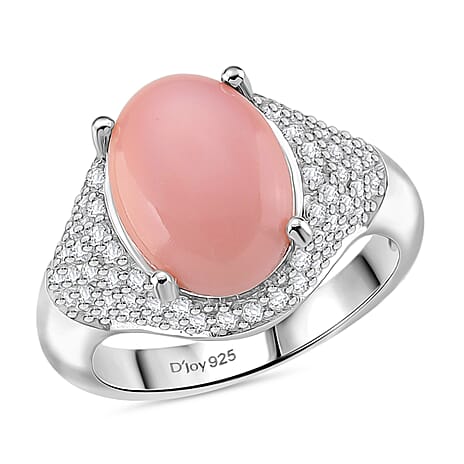Queen Conch Shell & White Zircon Ring in Rhodium Overlay Sterling Silver 5.80 Ct, Silver Wt. 5.40 Gms.