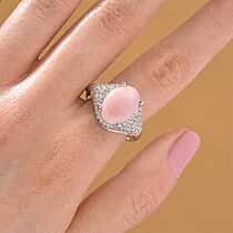D'Joy Pink Conch Shell and White Zircon Ring in Rhodium Overlay Sterling Silver 5.80 Ct.