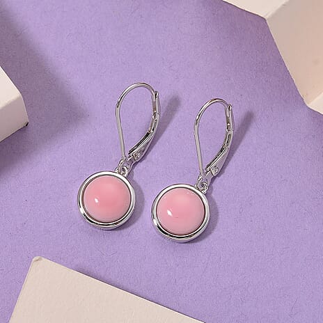 Queen Conch Shell Solitaire Lever Back Earring in Rhodium Overlay Sterling Silver 3.80 Ct.