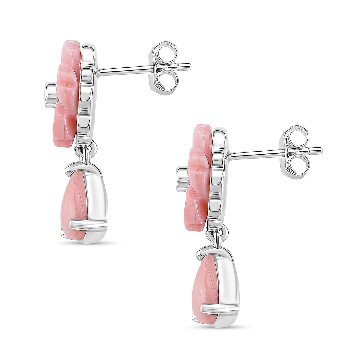 Queen Conch Shell & Moissanite Cluster Earring with Push Back in Rhodium Overlay Sterling Silver 8.27 Ct.