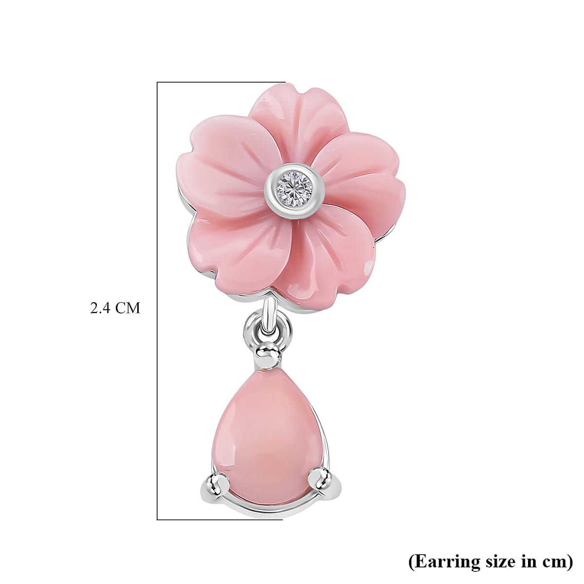 Queen Conch Shell & Moissanite Cluster Earring with Push Back in Rhodium Overlay Sterling Silver 8.27 Ct.