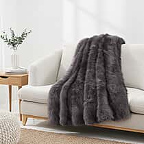 The Heaviest Weight Blanket at TJC - 1000 GSM Sumptuous Faux Rabbit Fur Double Layer Blanket With Thermal Lining Faux Mink Backing For Insulation (180x150 Cm) - Grey