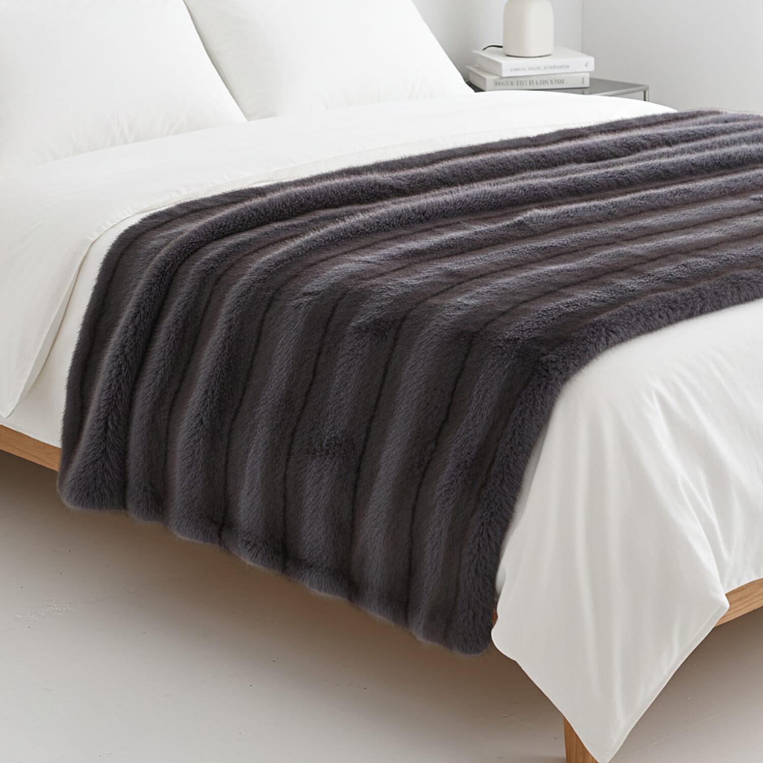 The Heaviest Weight Blanket at TJC - 1000 GSM Sumptuous Faux Rabbit Fur Double Layer Blanket With Thermal Lining Faux Mink Backing For Insulation (180x150 Cm) - Grey