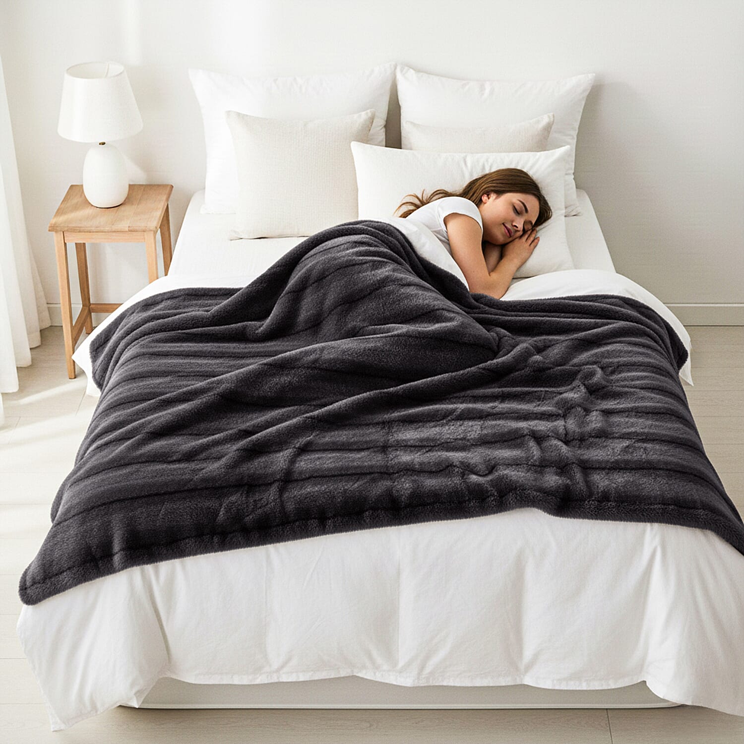 The Heaviest Weight Blanket at TJC - 1000 GSM Sumptuous Faux Rabbit Fur Double Layer Blanket With Thermal Lining Faux Mink Backing For Insulation (180x150 Cm) - Grey