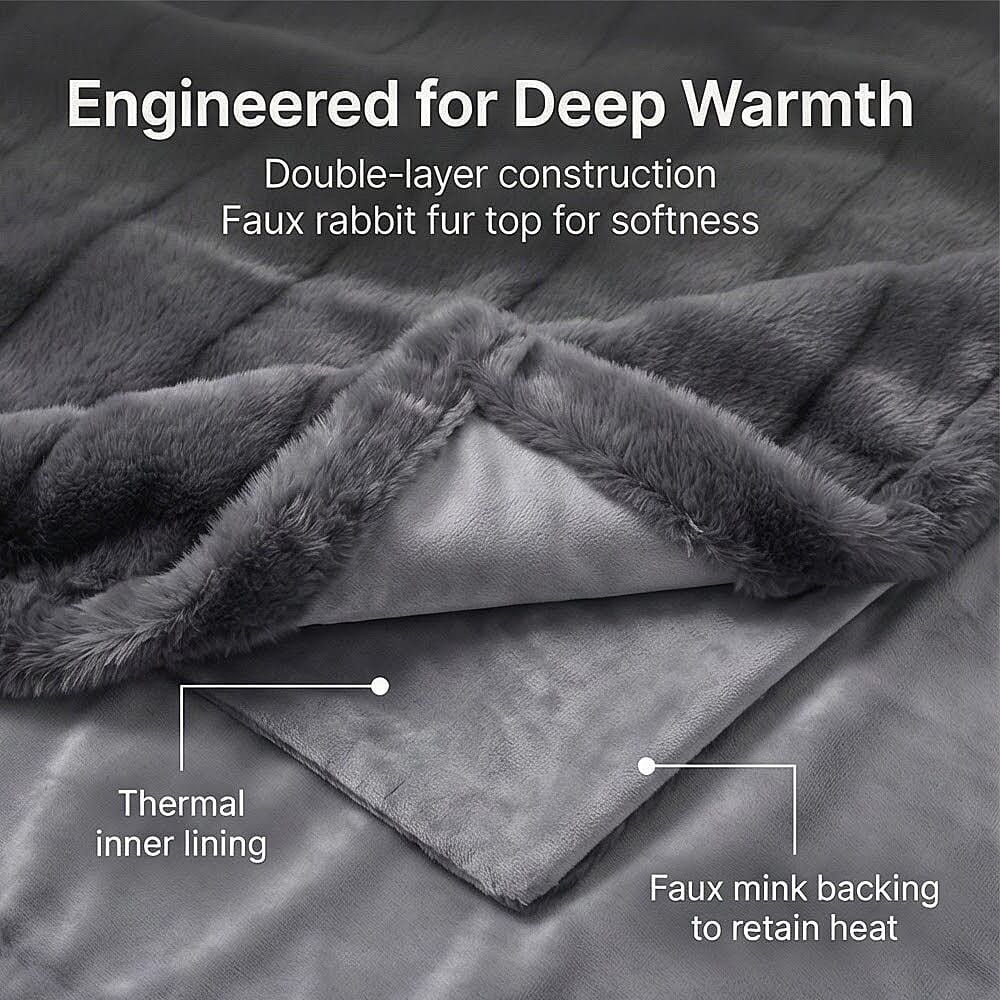 The Heaviest Weight Blanket at TJC - 1000 GSM Sumptuous Faux Rabbit Fur Double Layer Blanket With Thermal Lining Faux Mink Backing For Insulation (180x150 Cm) - Grey