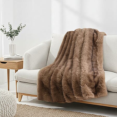 The Heaviest Weight Blanket at TJC - 1000 GSM Sumptuous Faux Rabbit Fur Double Layer Blanket With Thermal Lining Faux Mink Backing For Insulation (180x150 Cm) - Beige